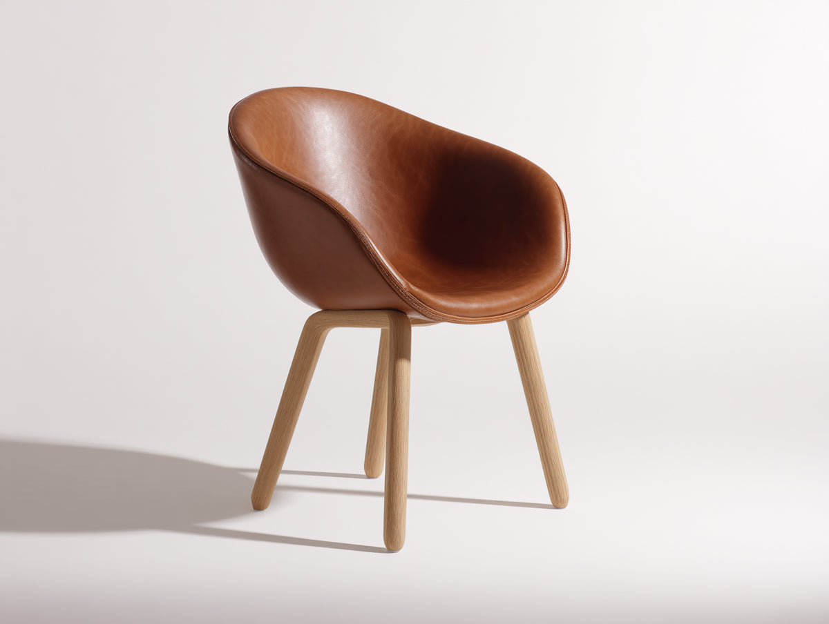 Esszimmerstühle Kunstleder und Holz 58x60x82 cm - Cognac Natur - Gepolsterter Esszimmerstuhl mit umlaufender Rückenlehne