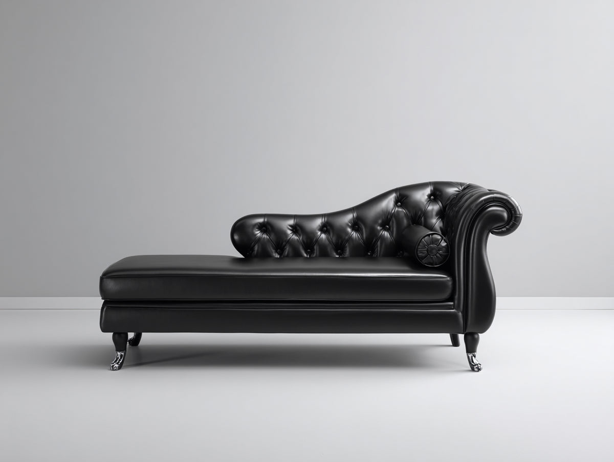 Chaiselongues Kunstleder gepolstert 170x75x85 cm - Schwarz - Chesterfield Design mit geschwungener Rückenlehne