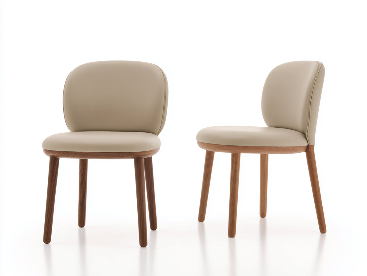Esszimmerstühle 2er Set gepolstert 52x56x82 cm - Beige-Braun - abgerundete Rückenlehne und modernes Holzdesign