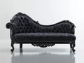 Chaiselongues - Gepolstert mit Stoffbezug 180 x 78 x 90 cm - Schwarz mit Knopfheftung und ornamentiertem Rahmen
