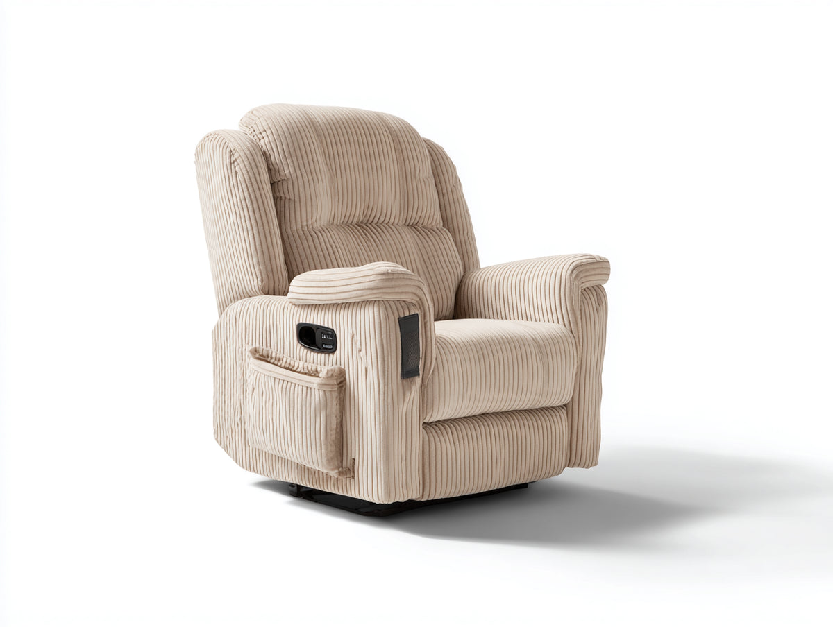 Liegesessel Cordstoff gepolstert 93x90x108 cm - Beige - Relaxfunktion mit Fußstütze und Seitentasche