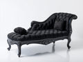 Chaiselongues Samt 190x82x98 cm Schwarz - Knopfheftung und Zierrahmen - klassischer Relaxsitz