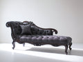 Chaiselongues Stoff 195x80x95 cm Schwarz-Dunkelbraun - Knopfheftung und Zierrahmen - klassischer Relaxsitz
