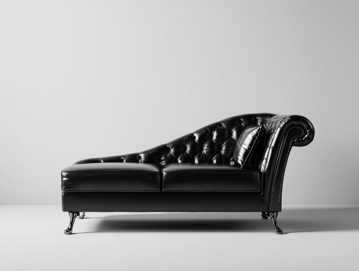 Chaiselongues gepolstert 175x75x90 cm - Schwarz - Chesterfield Steppung und geschwungene Rückenlehne