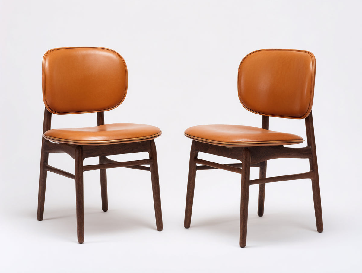 2er-Set Esszimmerstühle - Gepolstert in Lederoptik 50 x 55 x 82 cm - Cognacbraun Dunkelholz im Retro Design