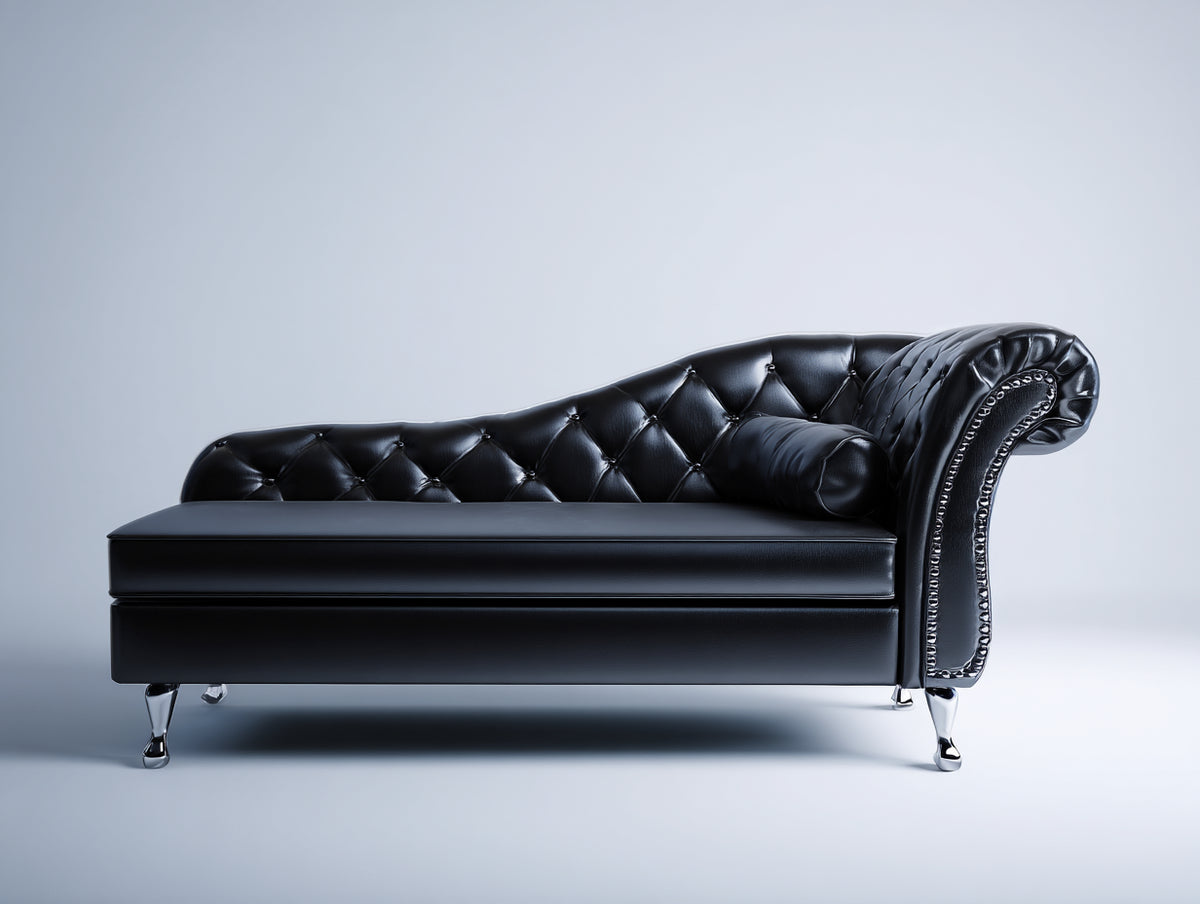 Chaiselongues - Gepolstert in Lederoptik 170 x 75 x 85 cm - Schwarz mit Knopfheftung und klassischem Design