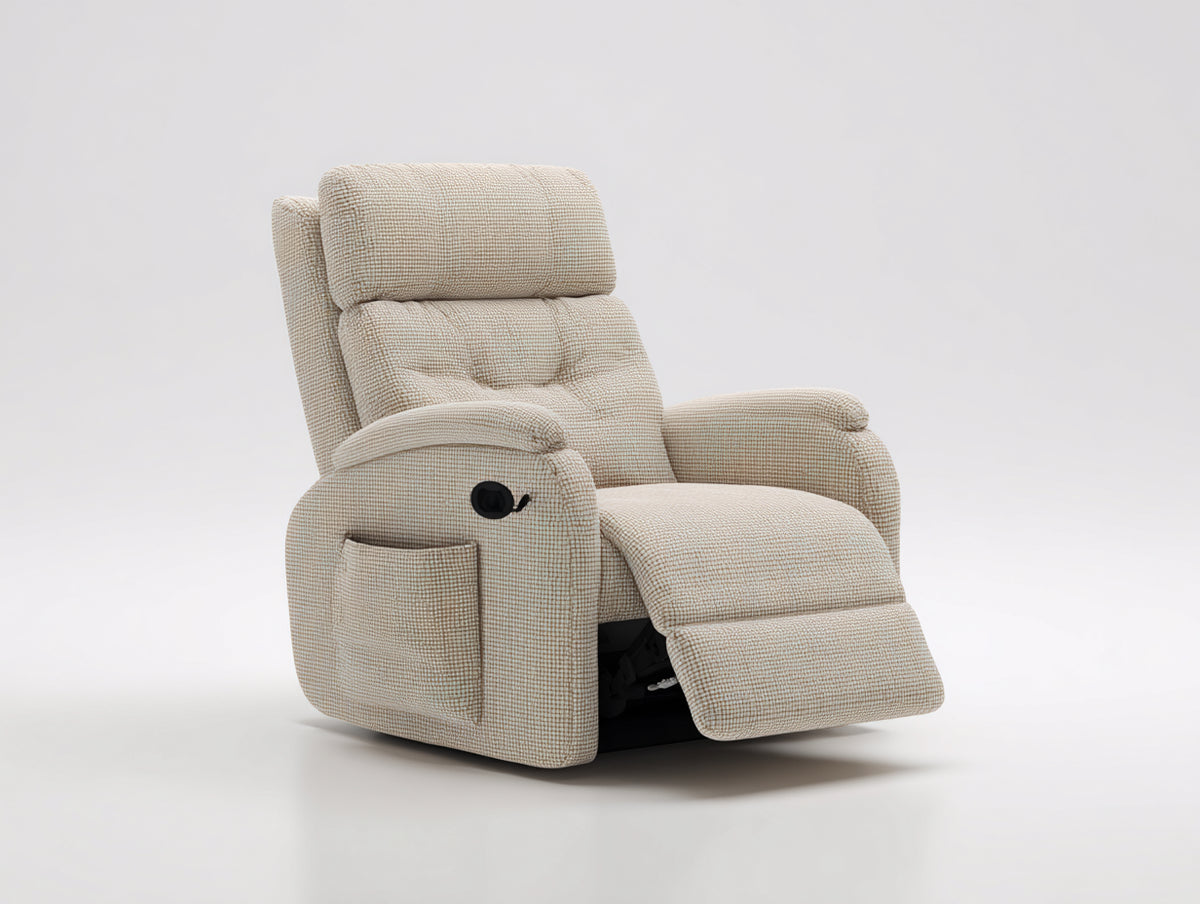 Liegesessel Stoff gepolstert 92x90x108 cm - Beige - manuelle Relaxfunktion mit Fußstütze und Seitentasche
