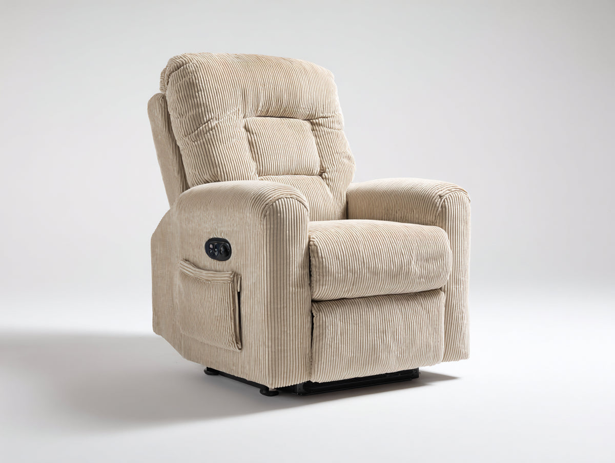Liegesessel Cordstoff 96x92x108 cm Beige - elektrische Relaxfunktion mit Seitentasche - komfortabler Fernsehsessel