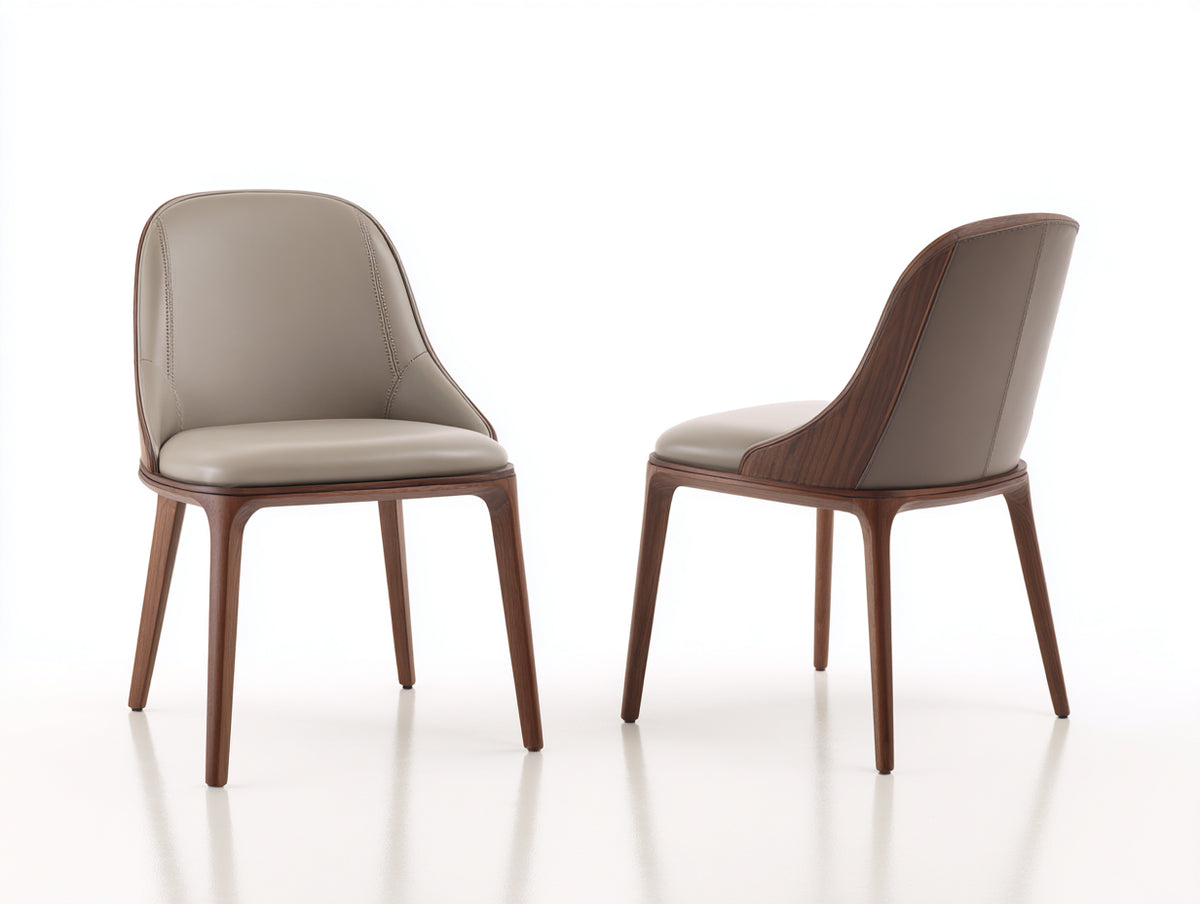 2er-Set Esszimmerstühle - Gepolstert in Lederoptik 52 x 56 x 84 cm - Taupe Walnussbraun mit geschwungener Rückenlehne