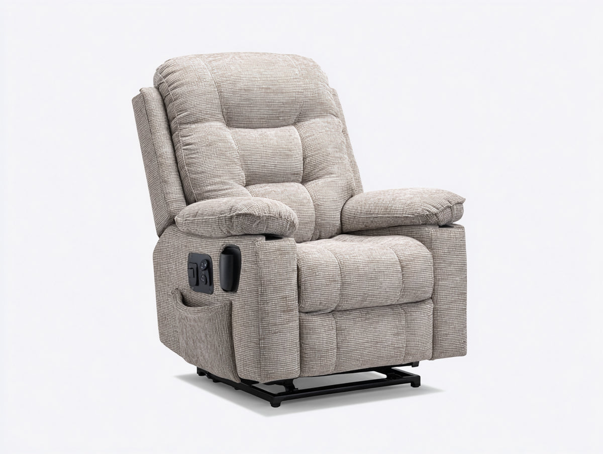 Liegesessel Strukturstoff 94x90x108 cm Beige-Schwarz - elektrische Relaxfunktion mit Seitentasche - komfortabler Fernsehsessel