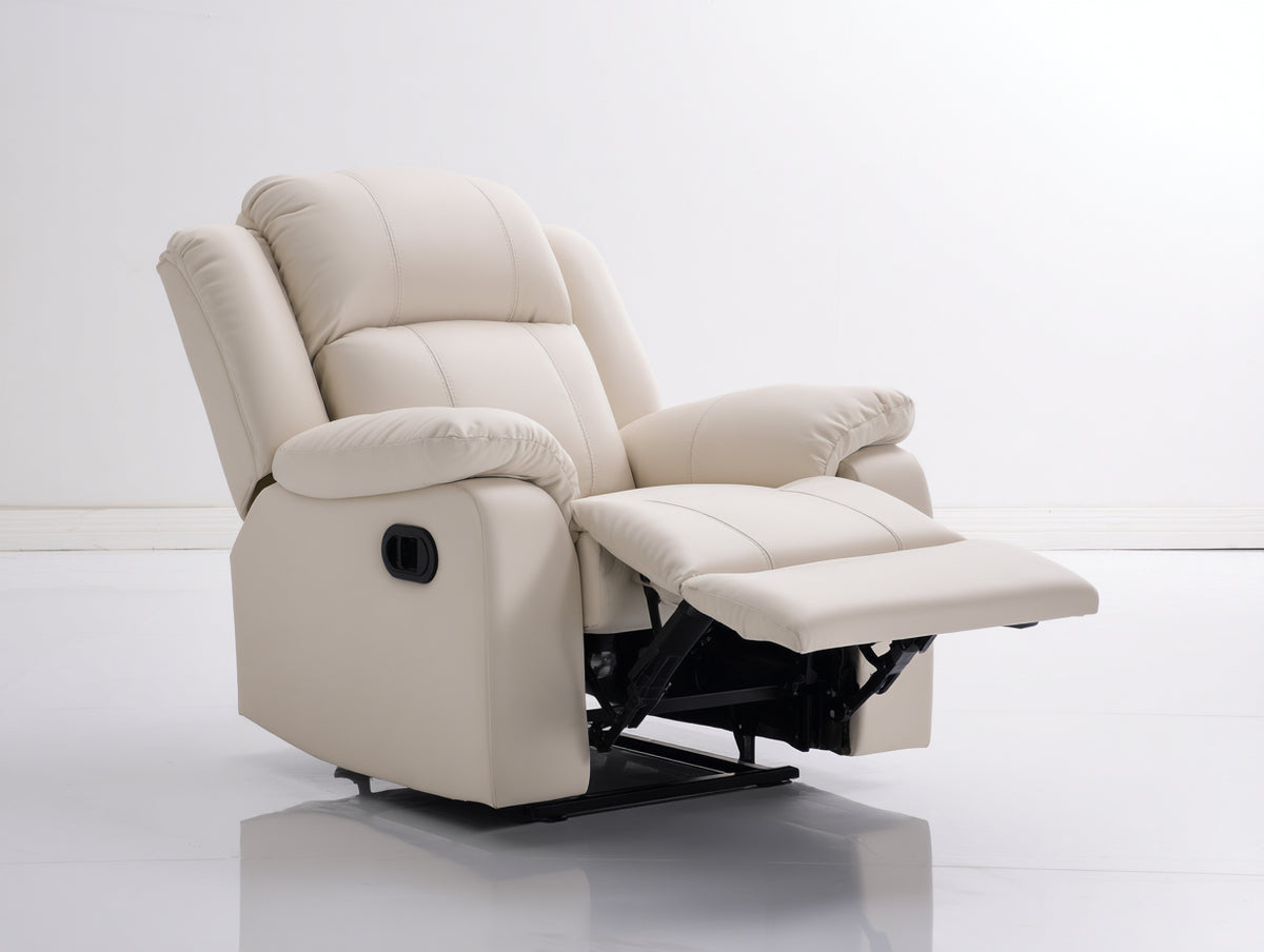 Liegesessel Kunstleder gepolstert 95x92x105 cm - Cremeweiß - manuelle Relaxfunktion mit Fußstütze