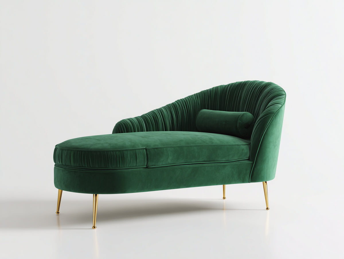 Chaiselongues Samt gepolstert 175x78x88 cm - Dunkelgrün Gold - geschwungene Rückenlehne modernes Design